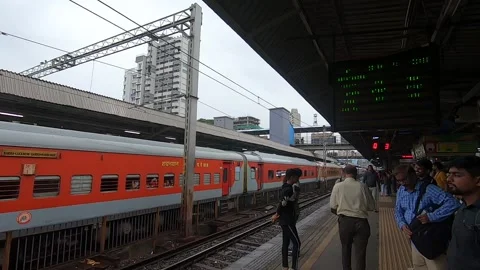 A special train with air condition is arriving at the railway station. Stock Footage 138375706