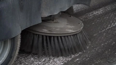 Special vehicles clean the road before installing asphalt. Video stock 320260674