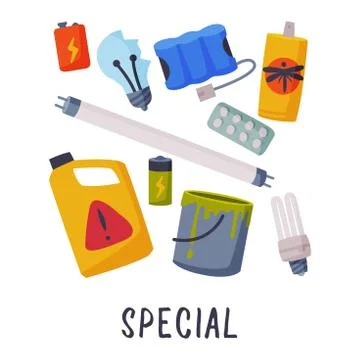 Special Waste Sorting, Segregation and Separation of Garbage Vector Illustration Stockillustratie