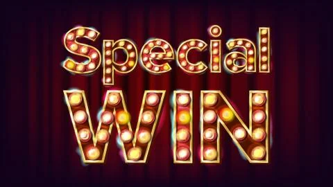 Special Win Banner Vector. Casino Vintage Style Illuminated Light. For Slot M Illustrazione stock