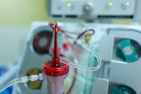 The specialist are checking continuous renal replacement therapy equipment an Stock Photos