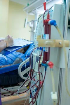 The specialist are checking continuous renal replacement therapy equipment an Stock Photos