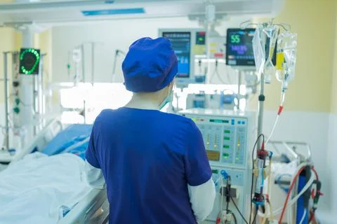 The specialist are checking continuous renal replacement therapy equipment an Stock Photos