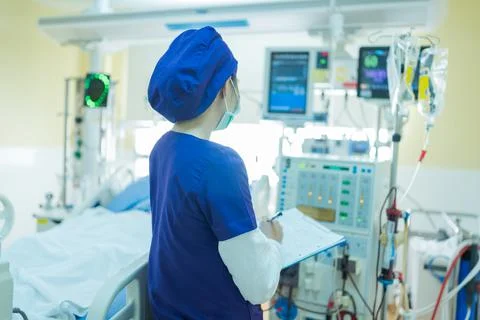The specialist are checking continuous renal replacement therapy equipment an Stock Photos