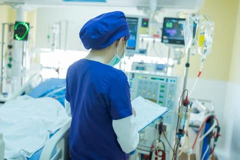 The specialist are checking continuous renal replacement therapy equipment an Stock Photos