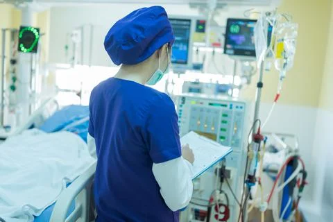The specialist are checking continuous renal replacement therapy equipment an Stock Photos