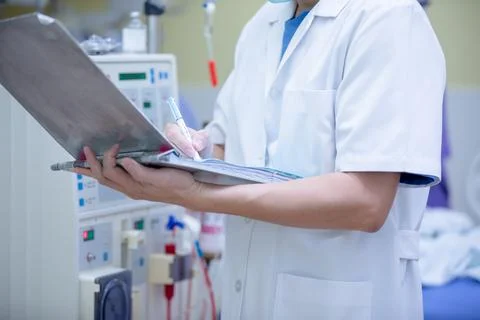 The specialist are doing continuous renal replacement therapy equipment and i Stock Photos