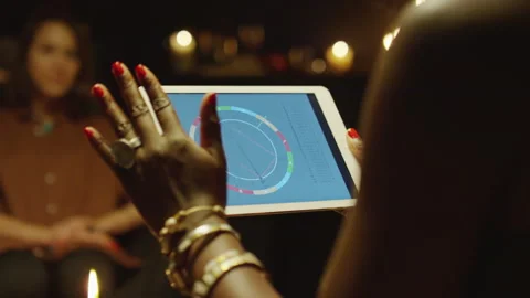 Specialist Discussing Natal Chart with Client on Tablet Stock Footage 247635727