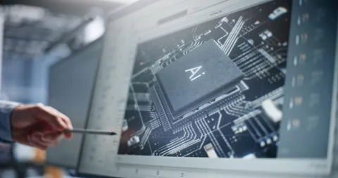 Specialist Inspecting AI Microcircuit Architecture Stock Footage 344390814