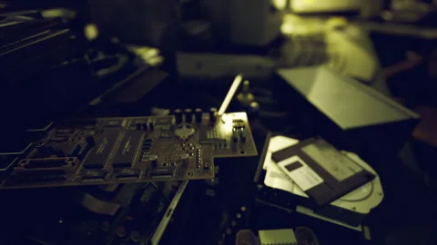 Specialist retrieving old files on magnetic media using tools Stock Footage 339801461