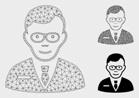 Specialist Vector Mesh Network Model and Triangle Mosaic Icon 스톡 일러스트