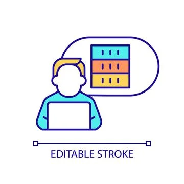 Specialist working with digital data RGB color icon Stock Illustration