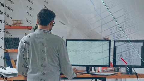 The specialist works in the office at the computer. Calendar schedules and Stock Footage 170053917
