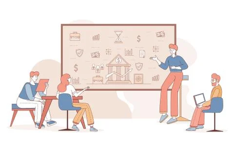 Specialists analyzing financial statistics or developing economical application Stock Illustration