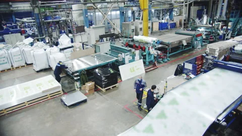 Specialists control production of polycarbonate sheets Stock Footage 231223896