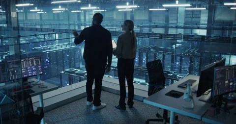 Specialists Talking in Data Center Office Stock Footage 296175148