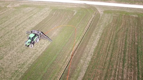 Specialized agricultural machine for the distribution of slurry on the ground Stock Footage 149697053