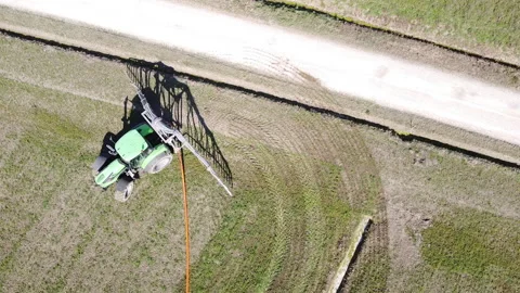 Specialized agricultural machine for the distribution of slurry on the ground Stock-Footage 149712441