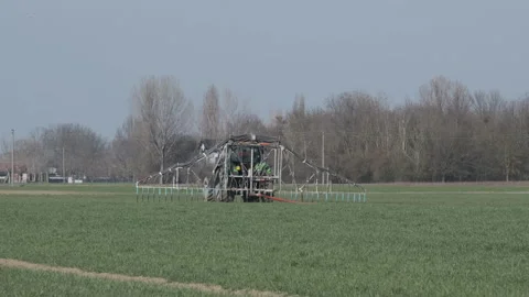 Specialized agricultural machine for the distribution of slurry on the ground Stock Footage 150556751