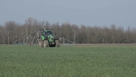 Specialized agricultural machine for the distribution of slurry on the ground Stock Footage 150558799