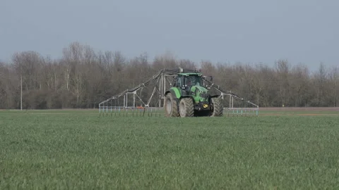 Specialized agricultural machine for the distribution of slurry on the ground Stock Footage 150589901