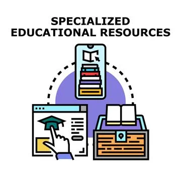 Specialized educational resources accessing online learning systems Stock Illustration