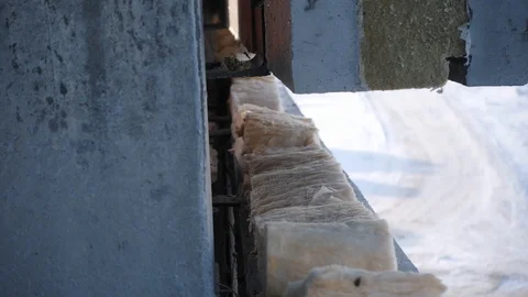 Specialized employee puts panel block on building wall close Stock Footage 125009047