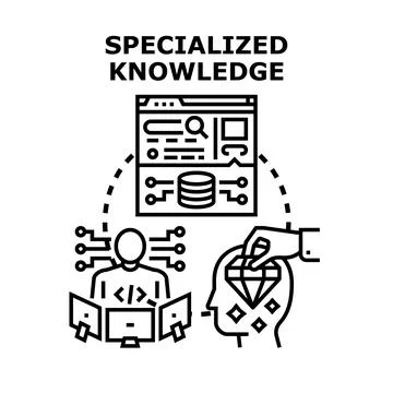 Specialized knowledge concept with expert working on data Stock Illustration