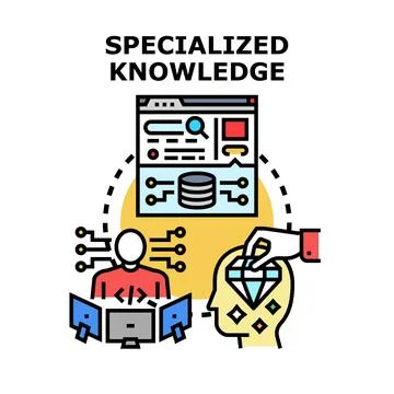 Specialized knowledge concept with expert working on data Stock Illustration