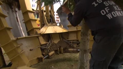 Specialized Machine Planting Tree During Urban Landscaping Stock-Footage 344577354