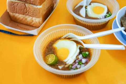 Specially made toasted bread with bean sauce served with egg, popular in Stat Stock Photos