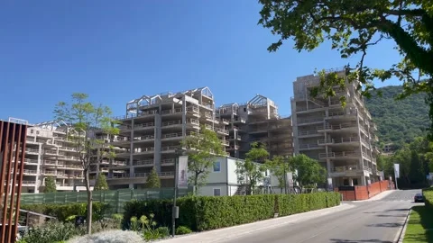 Specific building under construction. Monolithic construction. Porto Montenegro Stock Footage 202645632