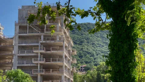 Specific building under construction. Monolithic construction. Porto Montenegro Stock Footage 202645695