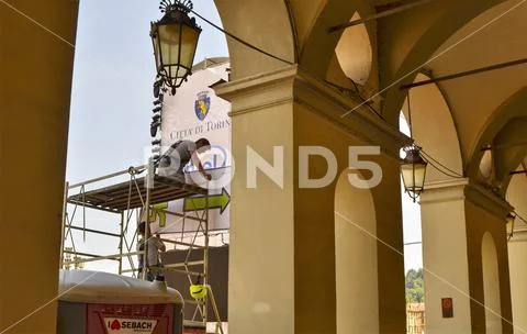 Specific safety signs were installed Stock Photos