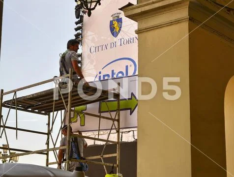 Specific safety signs were installed Stock Photos