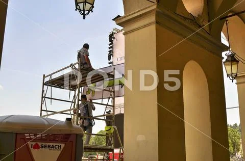 Specific safety signs were installed Stock Photos