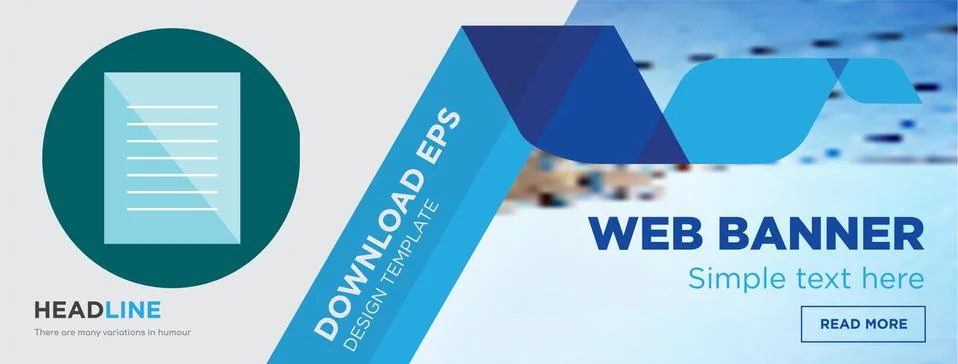 Specification horizontal webpage banner template design with flat icon and bl Free Stock Illustration