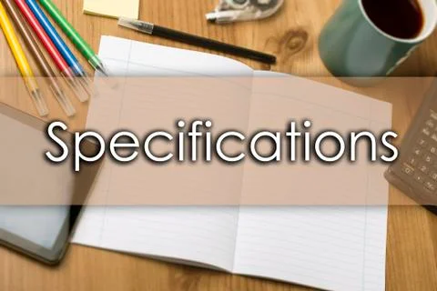 Specifications - business concept with text Stock Photos