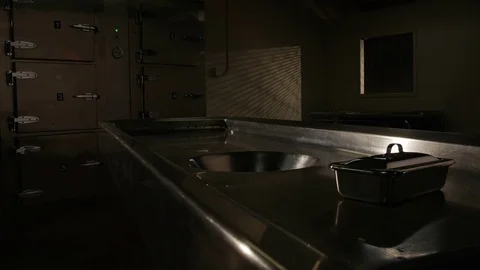 SPECIMEN TRAY ATOP AN AUTOPSY TABLE Stock Footage 73118476