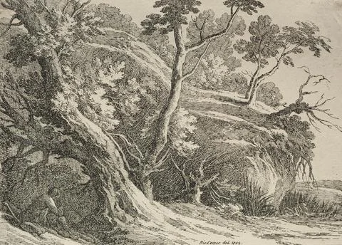 Specimens of Polyautography: Man Seated under an Oak, 1802. Richard II Coop.. Stock Illustration