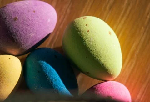 Speckled chocolate eggs macro Stock Photos