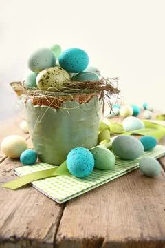 Speckled eggs in bowl for Easter Stock Photos