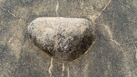 Speckled Granite Pebble Embedded in a Gray Concrete Surface Stock Photos
