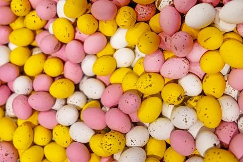 Speckled pastel candy Easter eggs close-up. Stock-Fotos