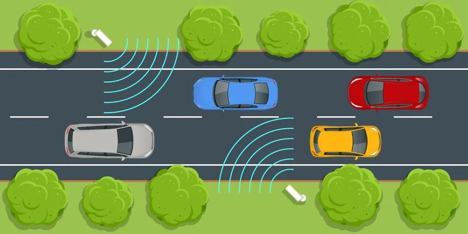 SPECS, average speed measuring speed camera system. Average speed cameras on Stock Illustration