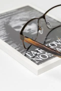 Spectacle frame lies on the table for optics 写真素材