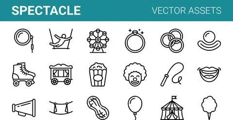 Spectacle Vector Assets - Circus and Entertainment Line Icons Collection. Stock Illustration