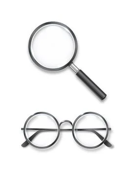 Spectacles and Magnifier of a detective, adaptations for otic investigations of Stock Illustration