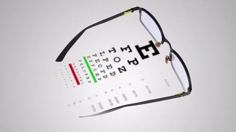 Spectacles with Eye Examination Chart behind it in a 3D animation Vídeos de archivo 249601268
