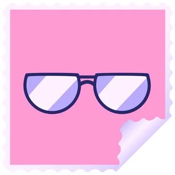 Spectacles graphic square sticker stamp in bright neon color Stock Illustration
